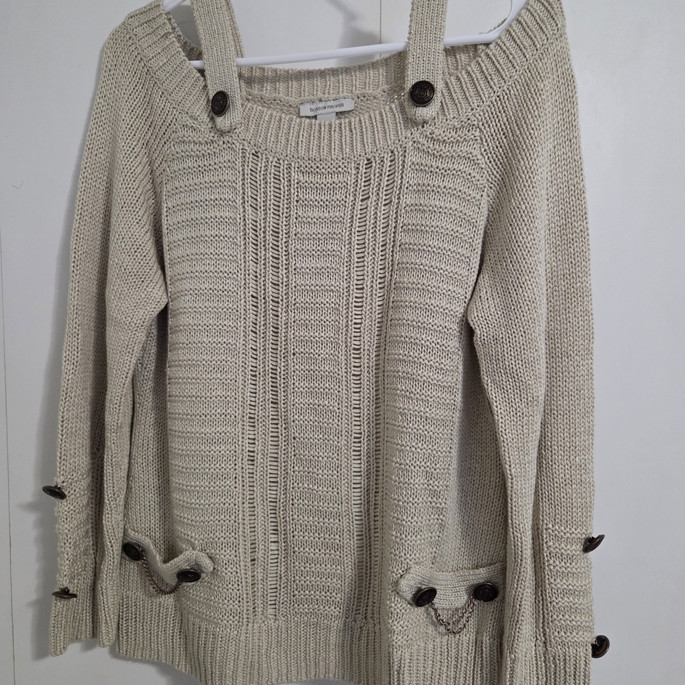 Boston Proper Off-the-Shoulder Cream Sweater